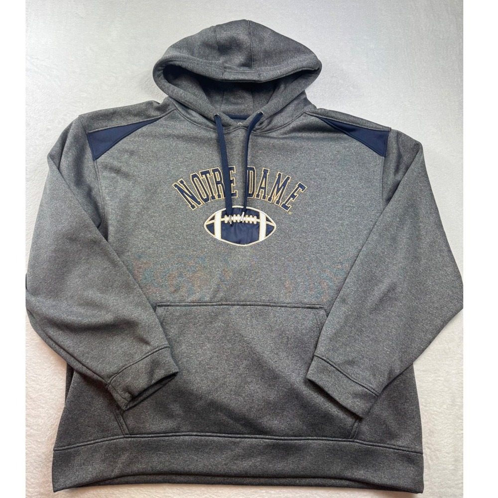 Campus Drive Notre Dame Football Hoodie Mens XXL Gray Performance Sweatshirt